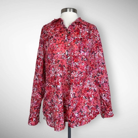 J Jill Blouse Women 2X Pink Floral Cotton‎ Ditzy Bloomcore Easter Spring - Picture 1 of 4